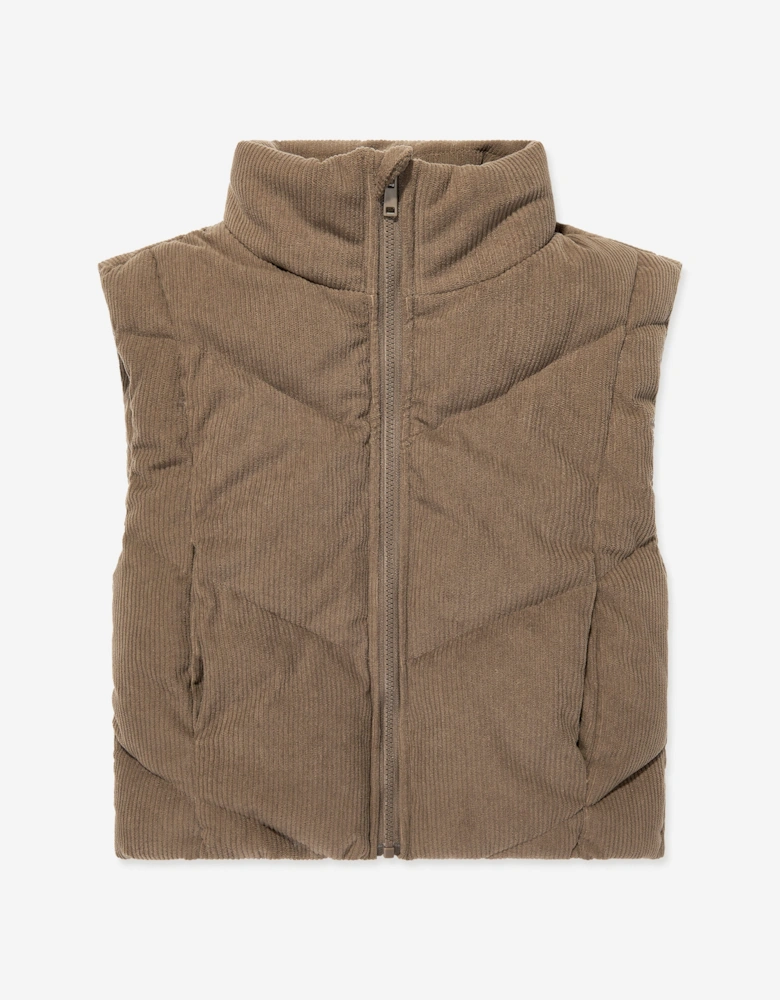 Girls Padded Velour Gilet in Brown