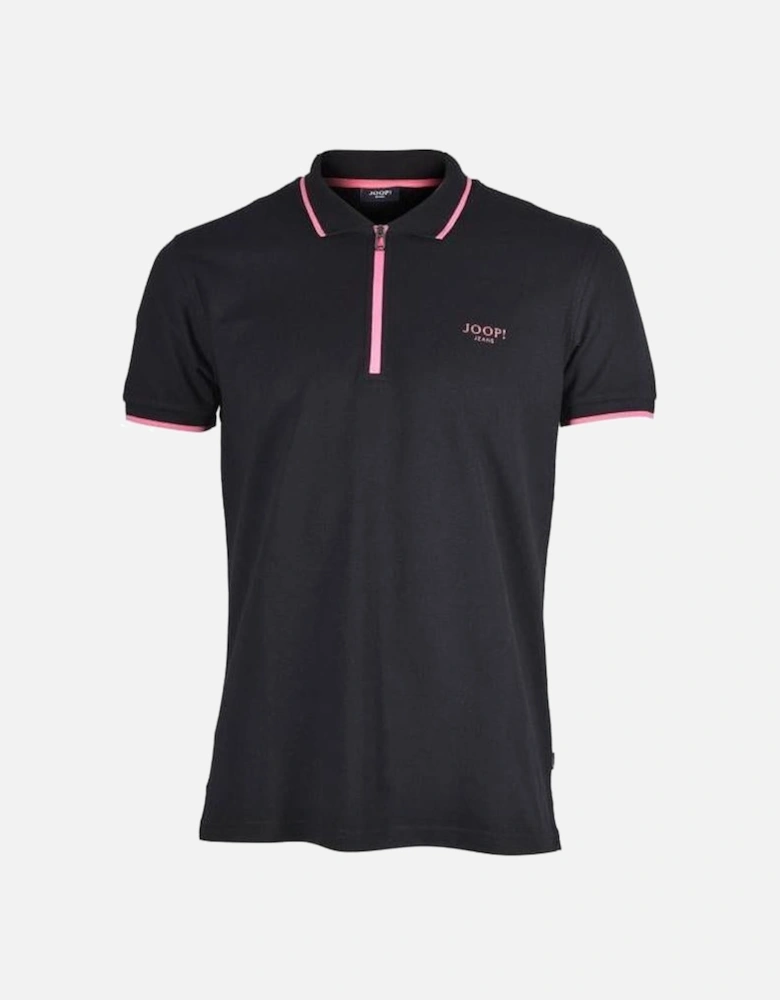 Jeans Qtr Zip Contrast Pique Polo Shirt, Black/pink
