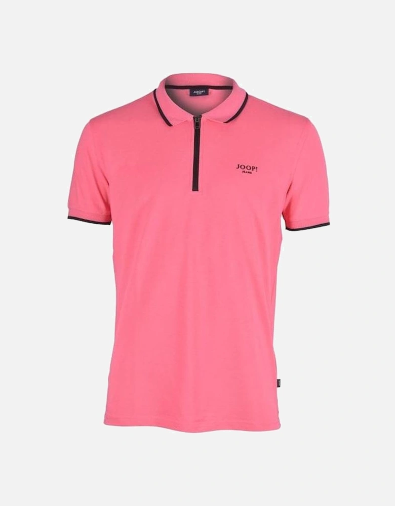 Jeans Qtr Zip Contrast Pique Polo Shirt, Pink/black