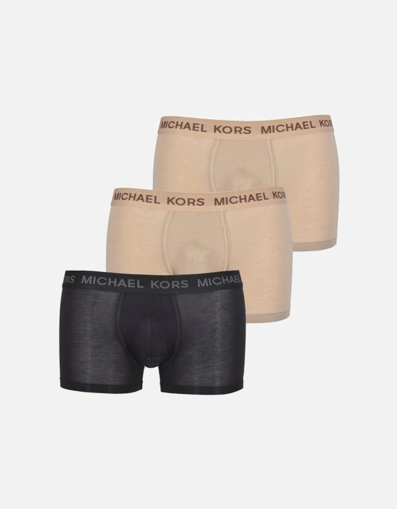 3-Pack Tonal Logo Boxer Trunks, Black/Khaki