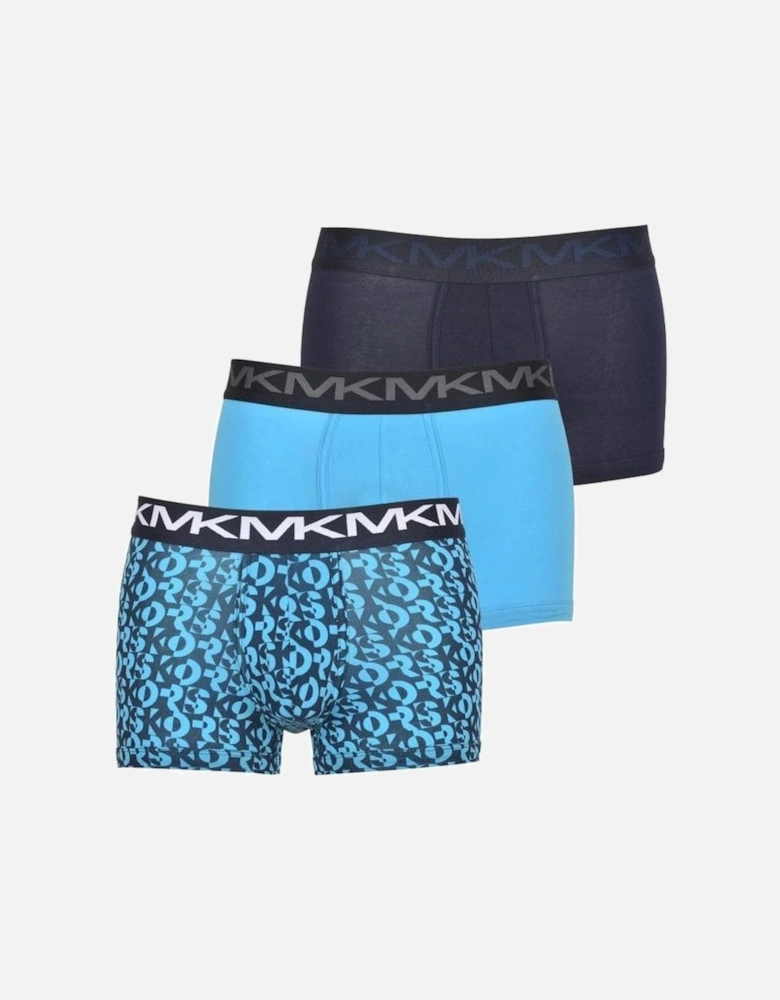 3-Pack AOP & Solid Boxer Trunks, Black/Turquoise