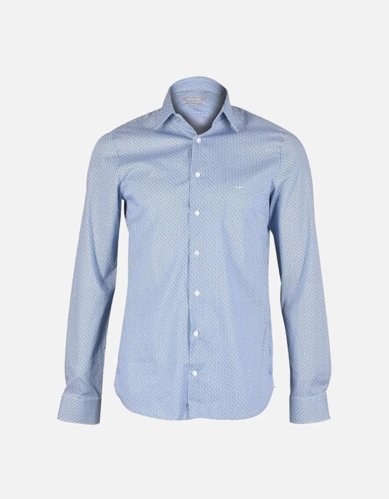 Vertical Logo Print Cotton Stretch Slim-Fit Shirt, Blue