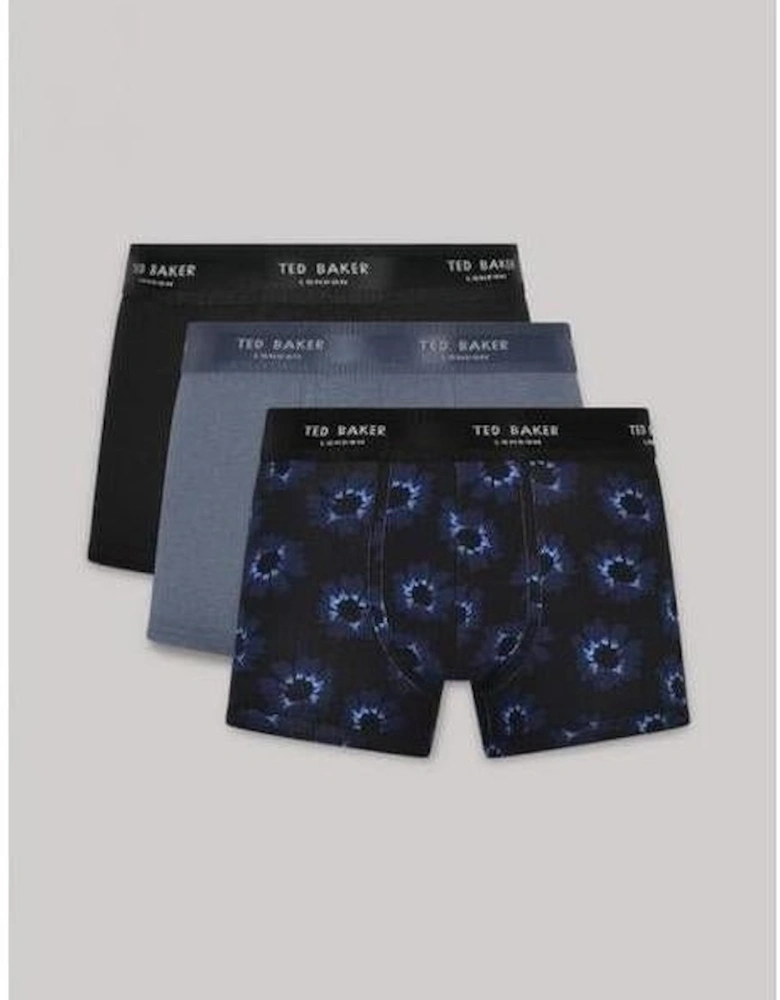 3-Pack Cotton Stretch Boxer Trunks, Black, Floral, Blue