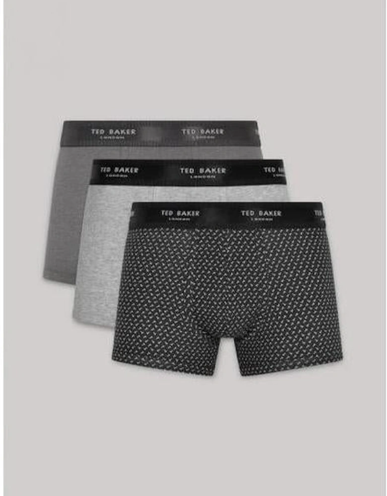 3-Pack Cotton Stretch Boxer Trunks, Black, Floral, Grey/Black