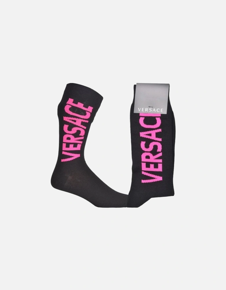 Script Logo Sports Socks, Black/pink