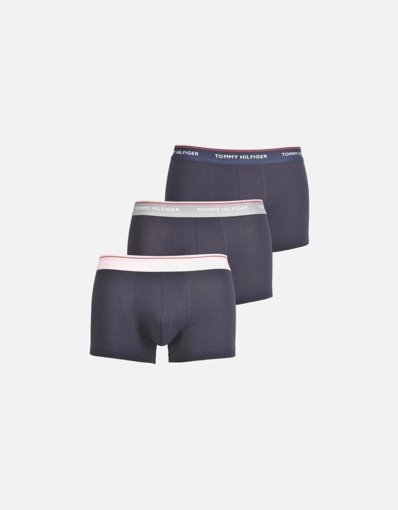 3-Pack Cotton Stretch Boxer Trunks, Navy with grey/pink