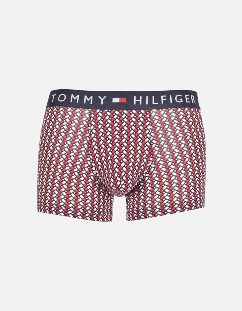 Cotton Stretch Geometric Boxer Trunk, Navy/red