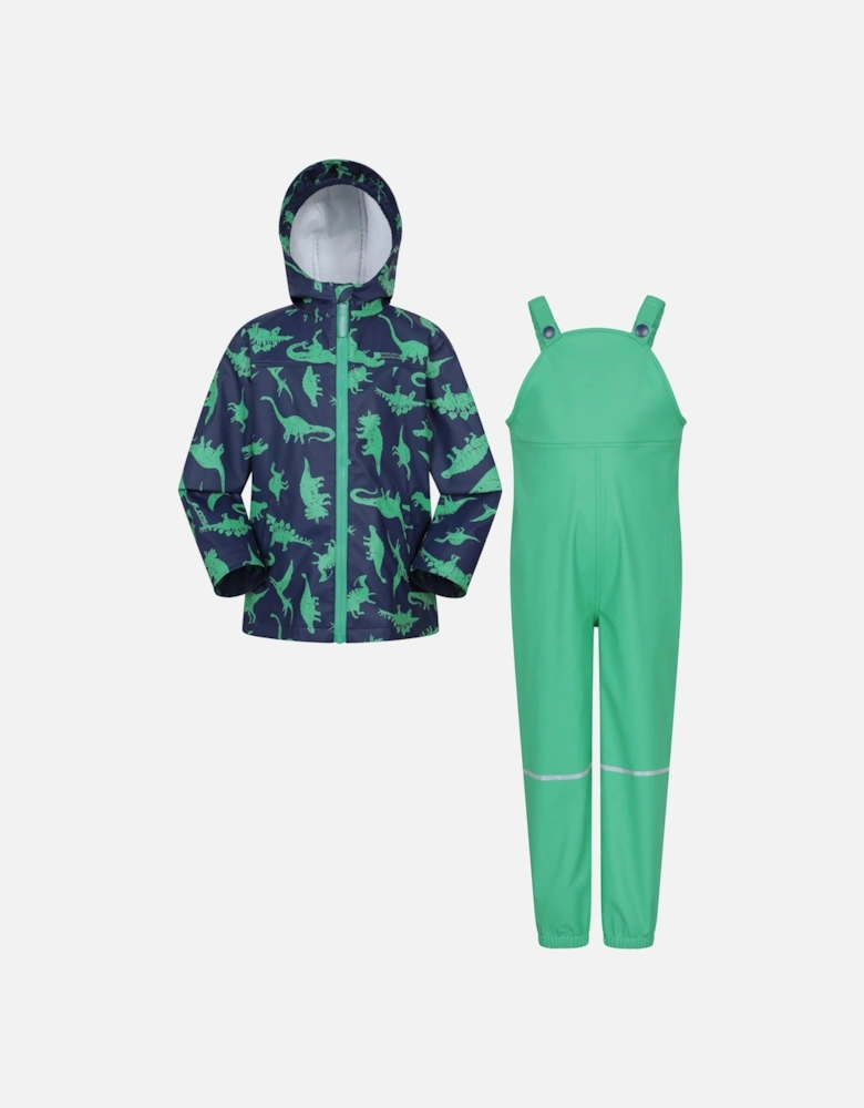 Childrens/Kids Raindrop Dinosaur Waterproof Jacket And Trousers Set