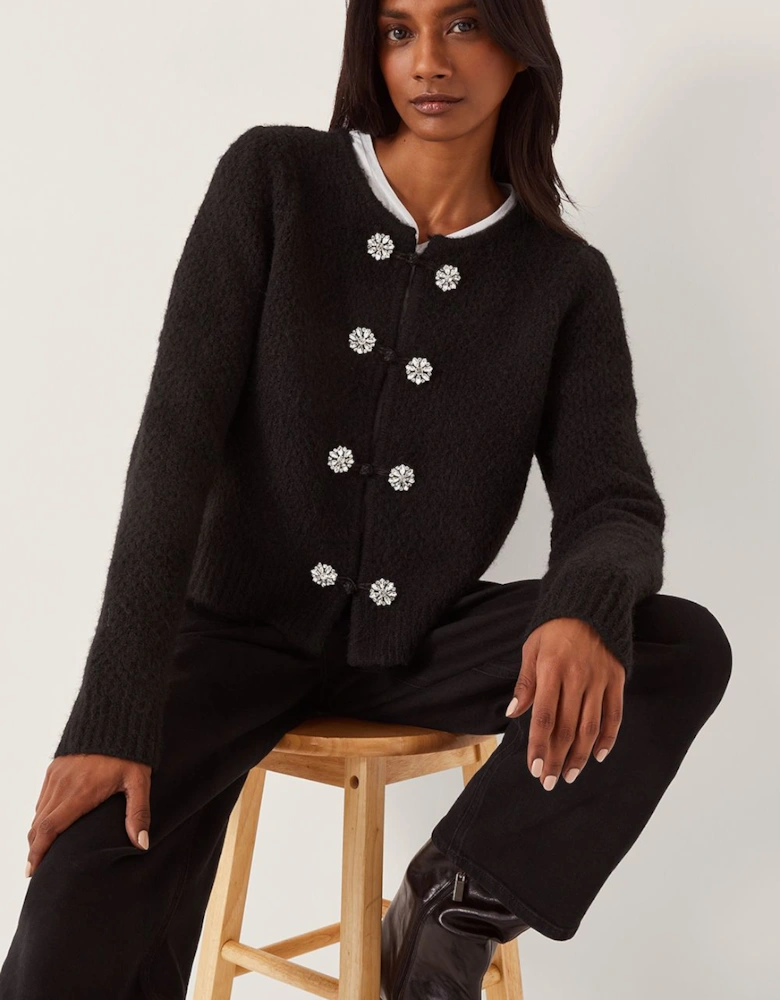 Fessa Jewel Brooch Cardigan Black