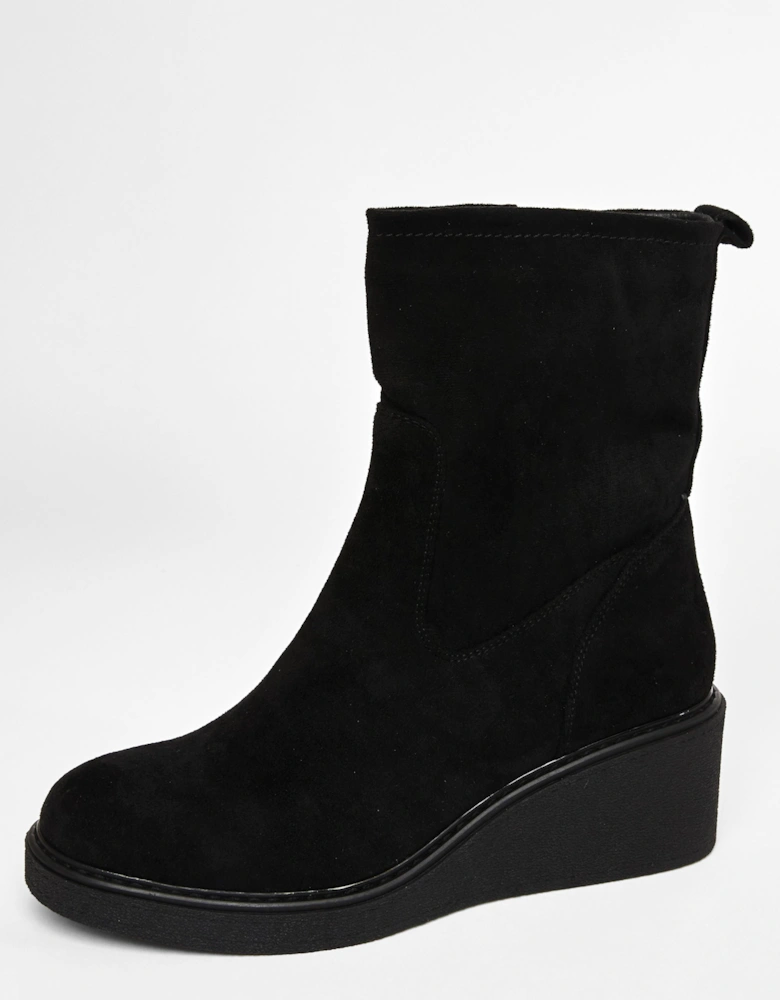 Black Faux Suede Wedge Boot