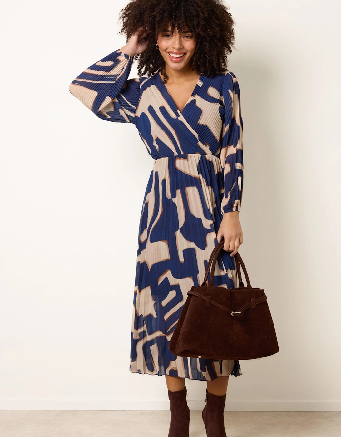 Patterned Wrap Front Pleated Maxi Dress, 2 of 1