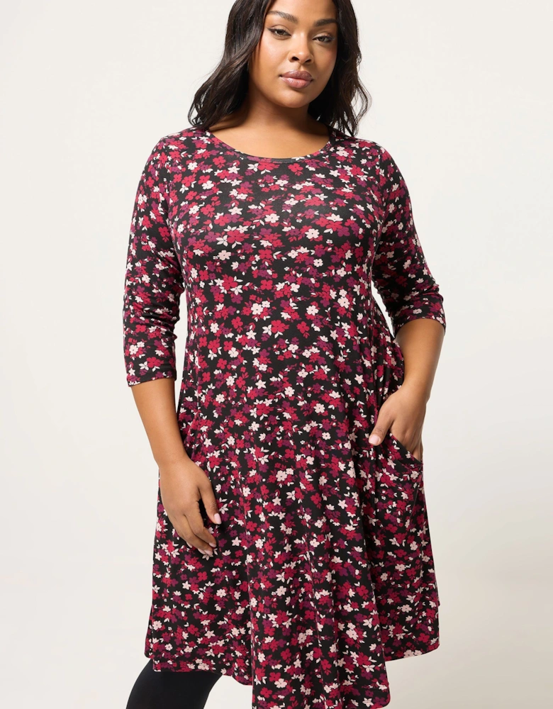 Ditsy Floral Drape Pocket Dress