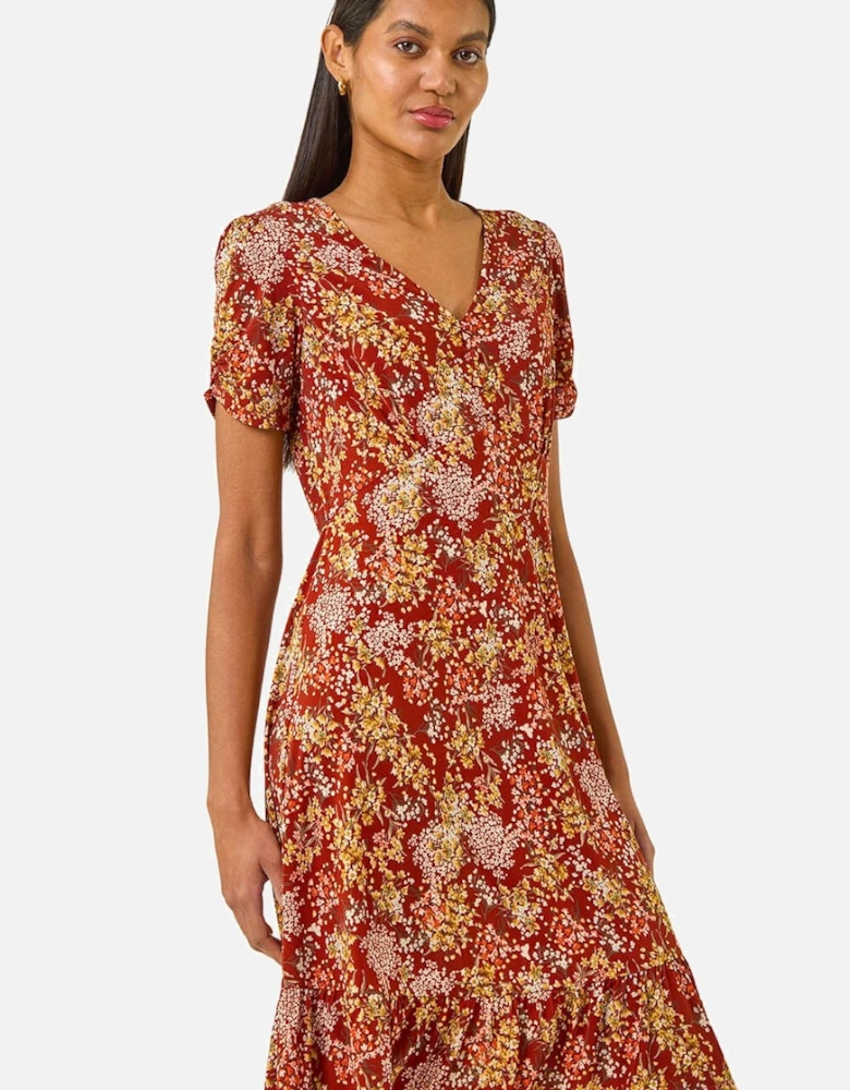 Floral Print Button Stretch Tea Dress