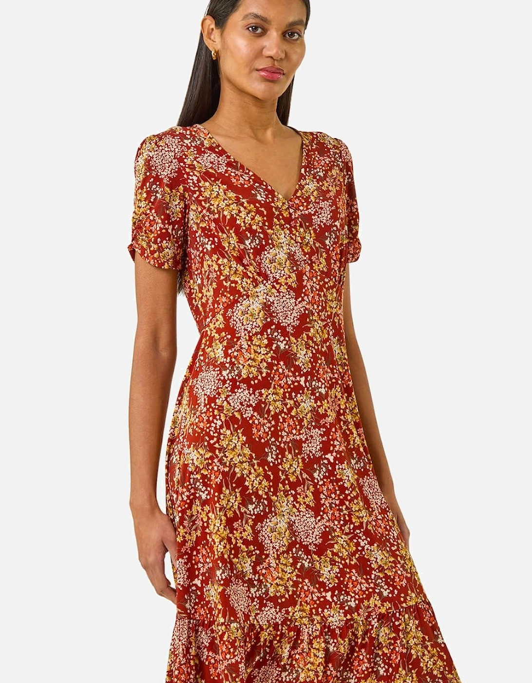 Floral Print Button Stretch Tea Dress, 2 of 1