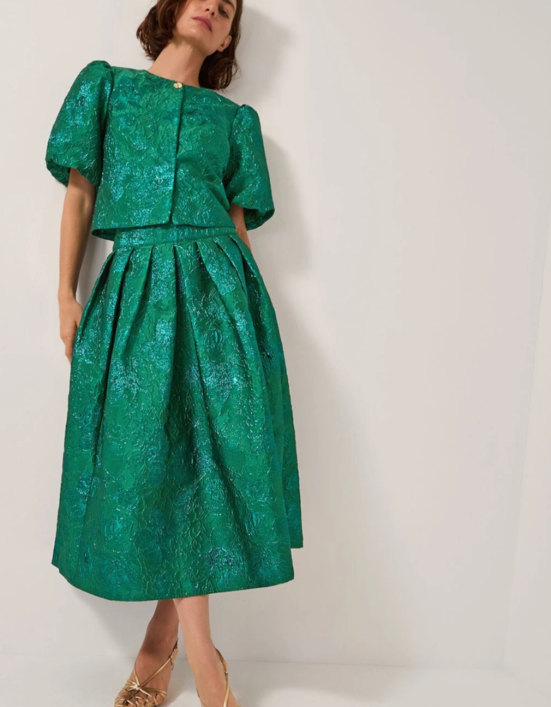 Jolene Floral Jacquard Midi Skirt Green