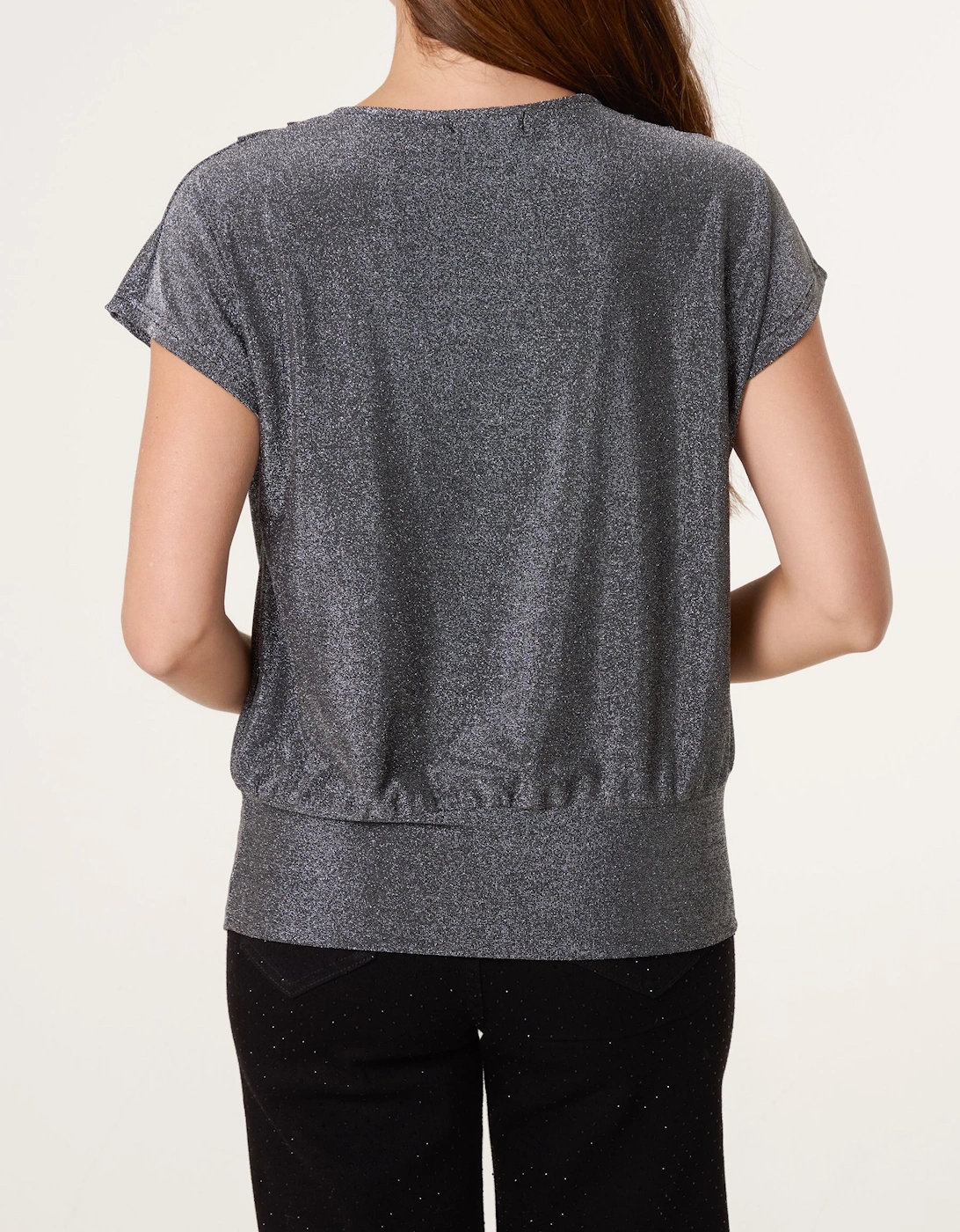 Silver Lurex Cowl Neck Draped Top, 2 of 1