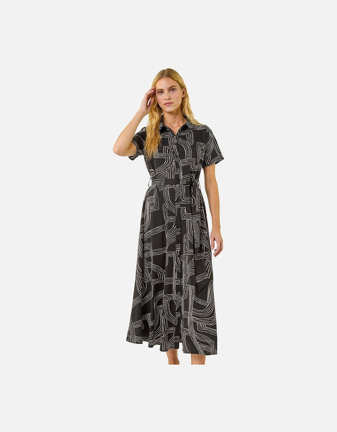 Geo Linear Print Shirt Midi Dress, 2 of 1