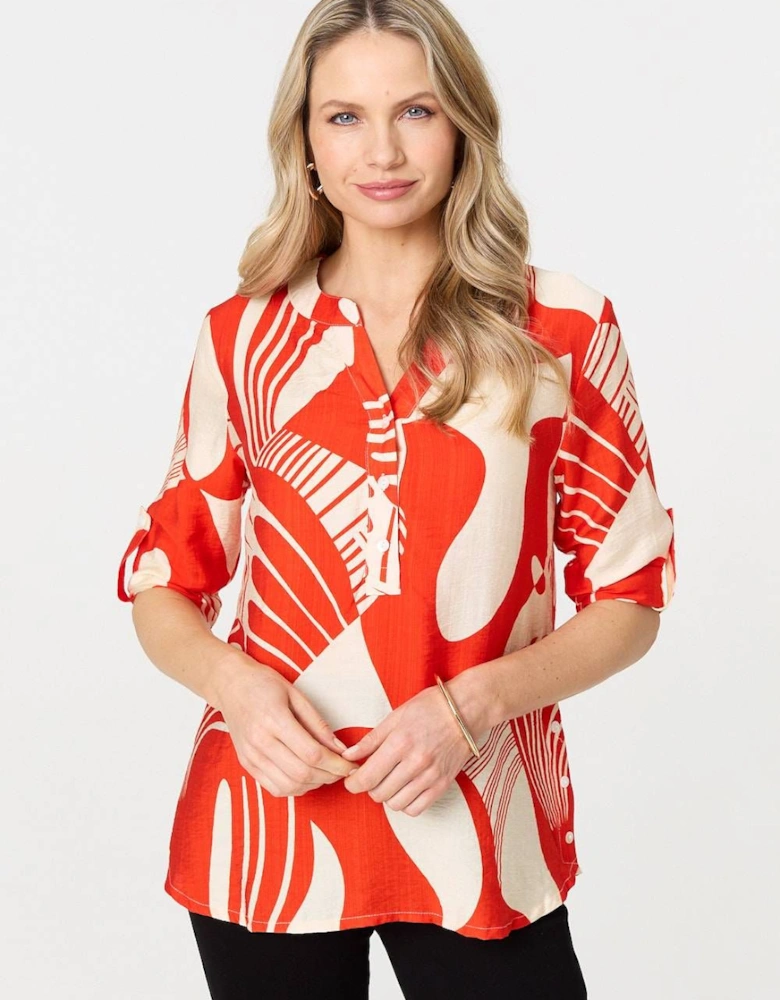 Abstract 3/4 Sleeve Button Detail Blouse