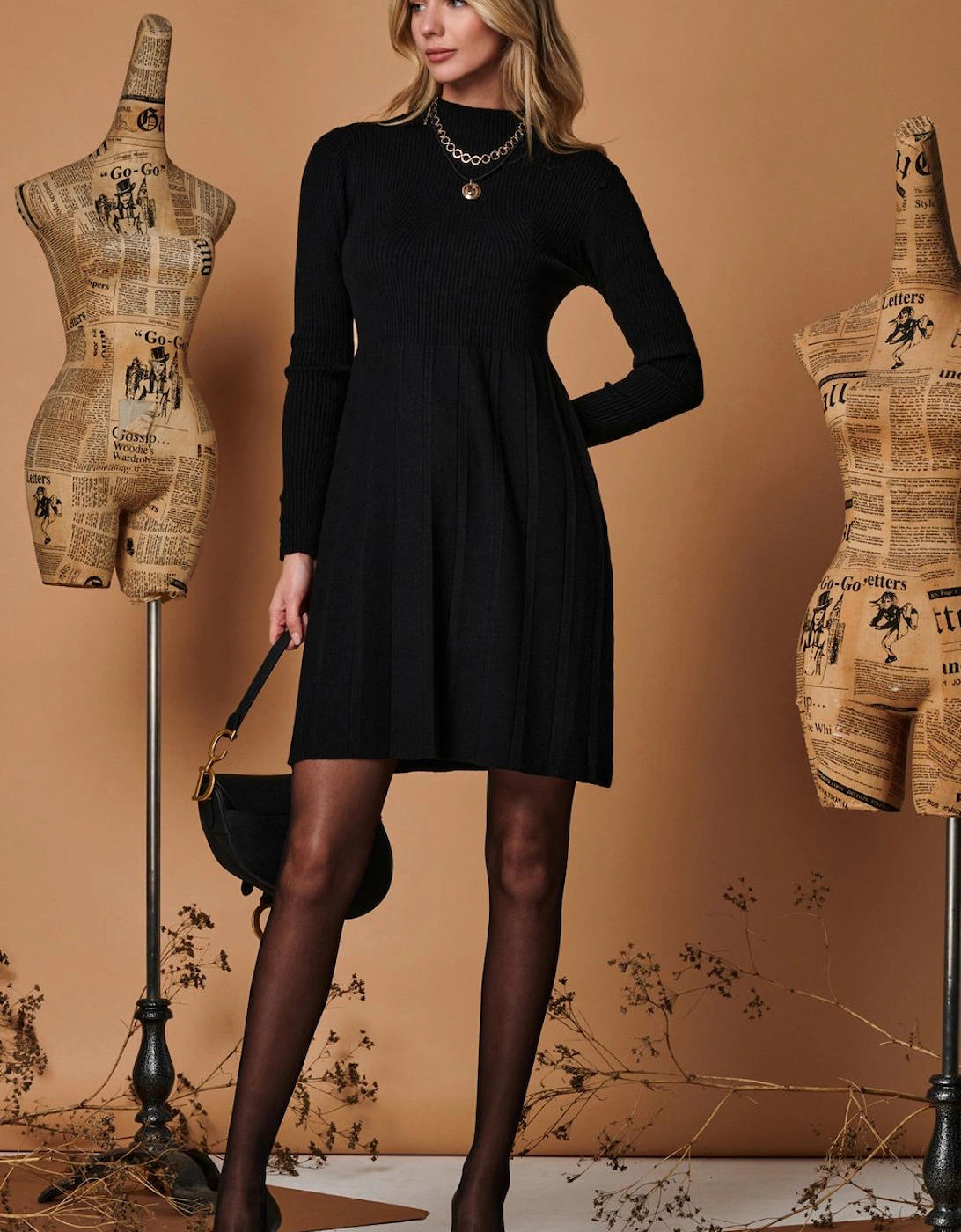 Long Sleeve Fit & Flare Knit Dress, 2 of 1