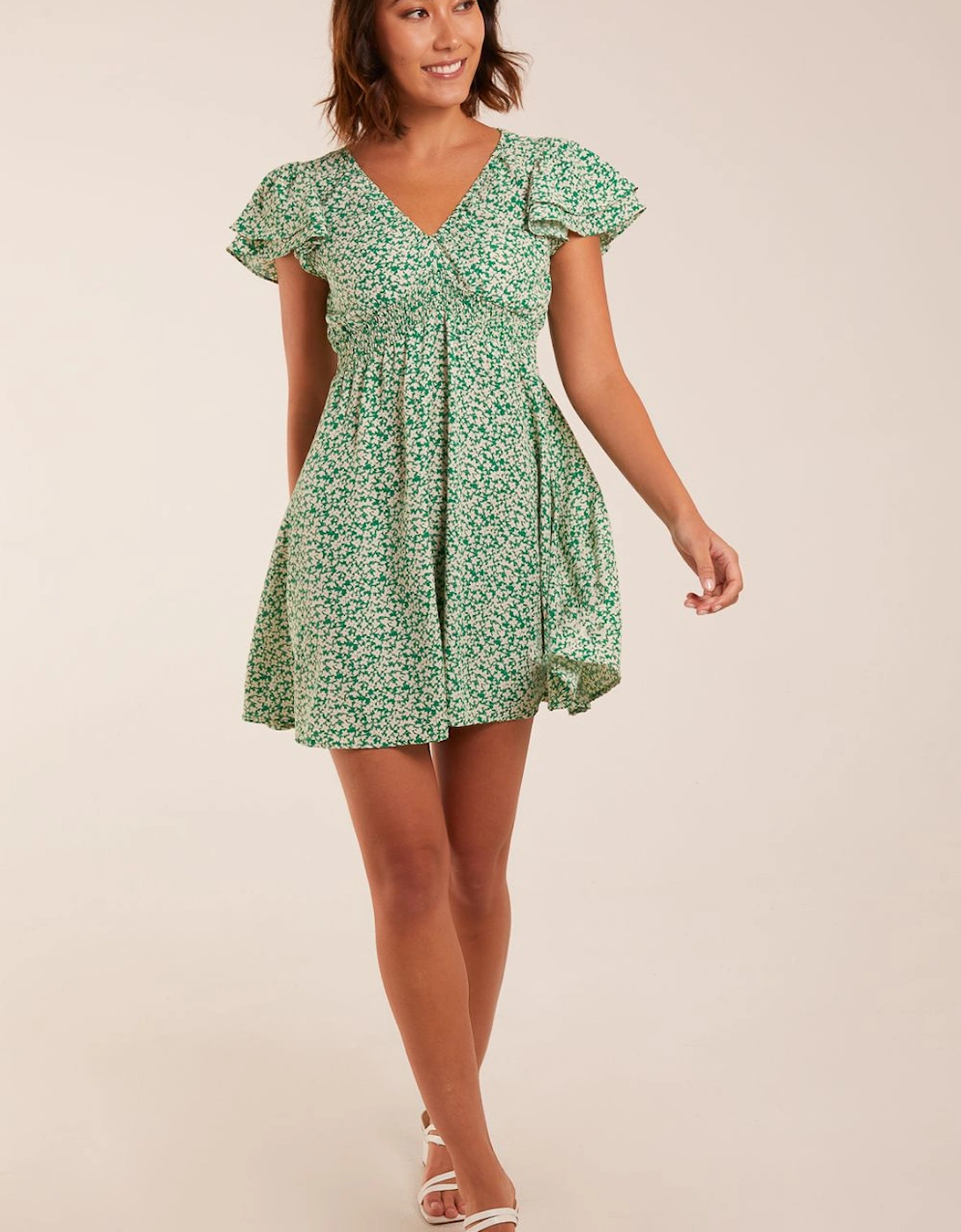 Double Ruffle Empire Shirred Mini Dress, 2 of 1