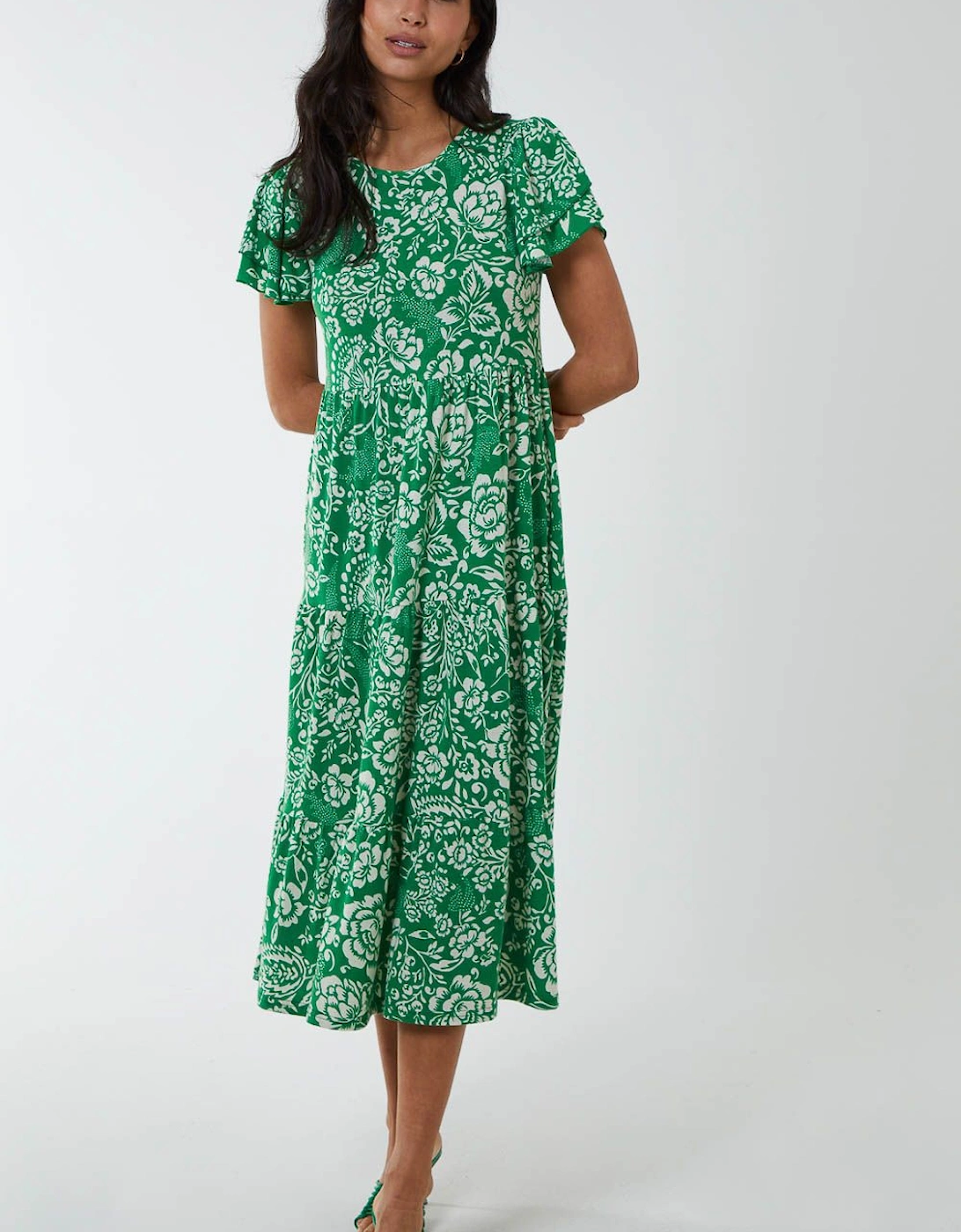Ruffle Sleeve Tier Midi Dress, 2 of 1
