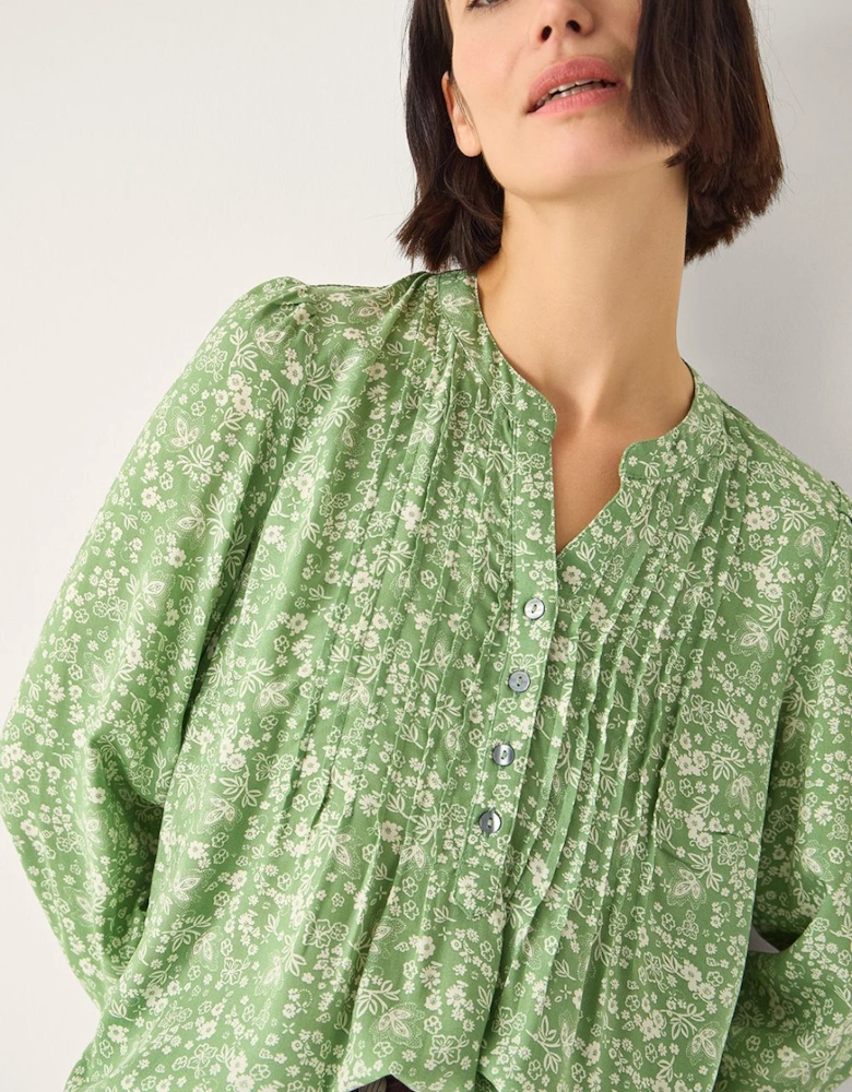 Tortie Floral Pintuck Blouse Green