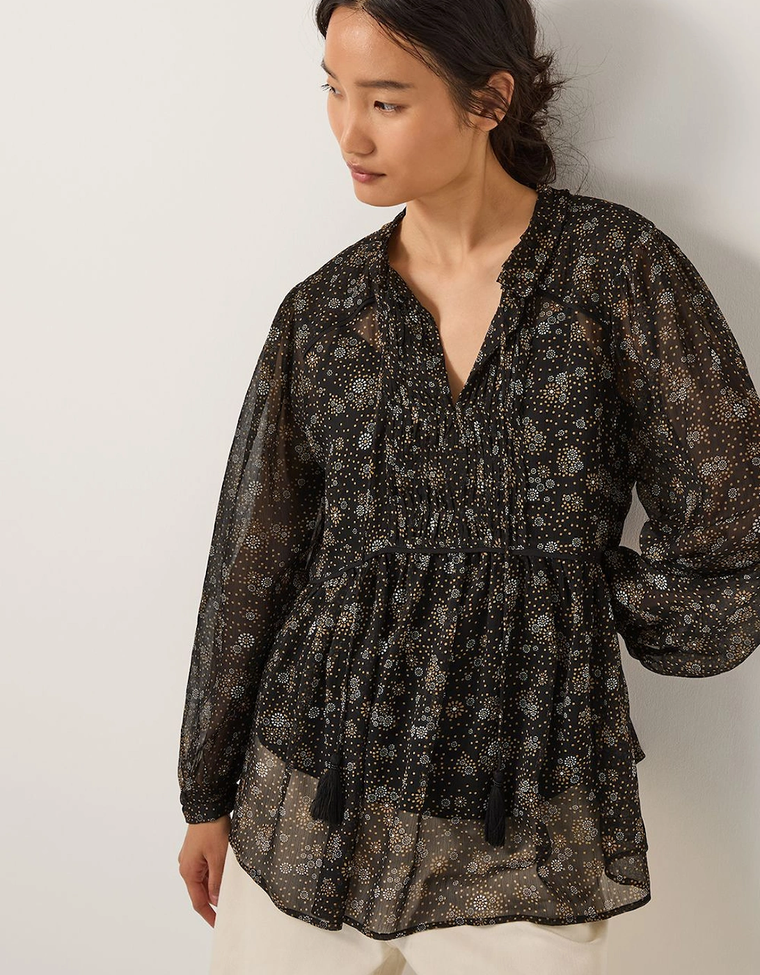 Clara Dotwork Print Blouse Black, 2 of 1