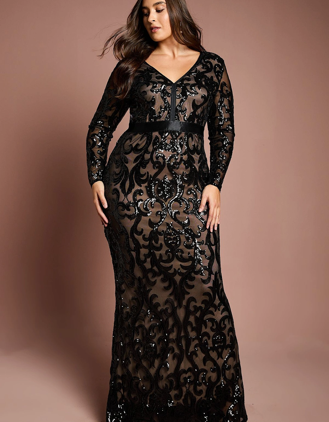 Plus Size Long Sleeve Sequin Maxi  Dress, 2 of 1