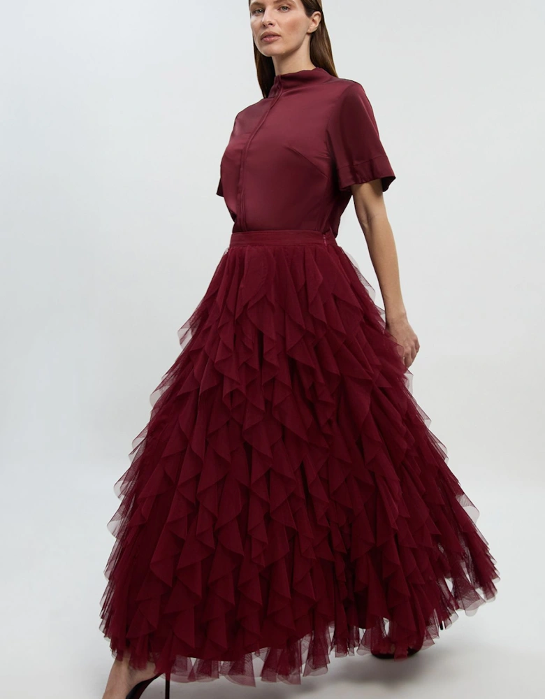 Tulle Ruffle Detail Woven Prom Skirt