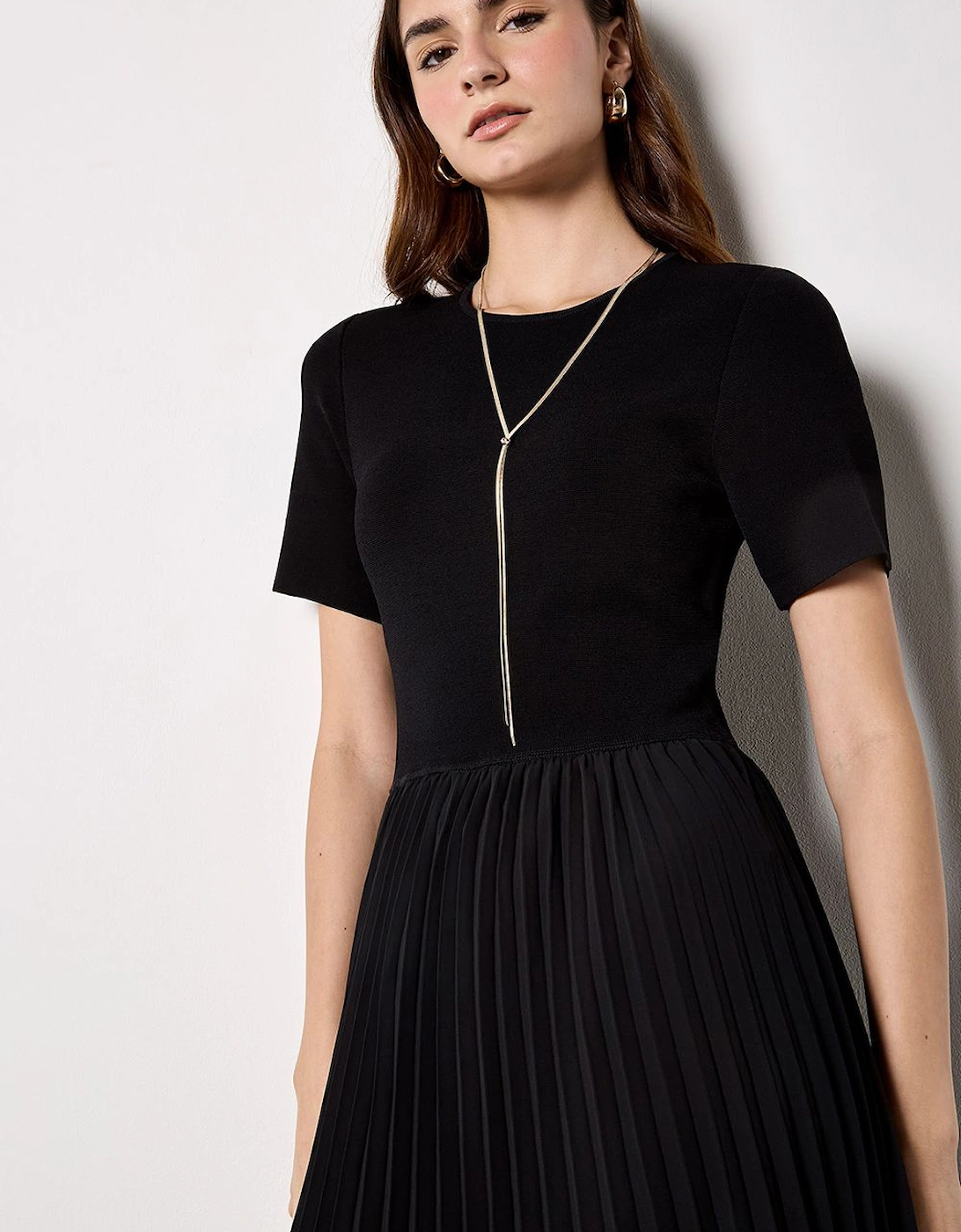 Rib Knit Chiffon Skirt Midi Dress, 2 of 1