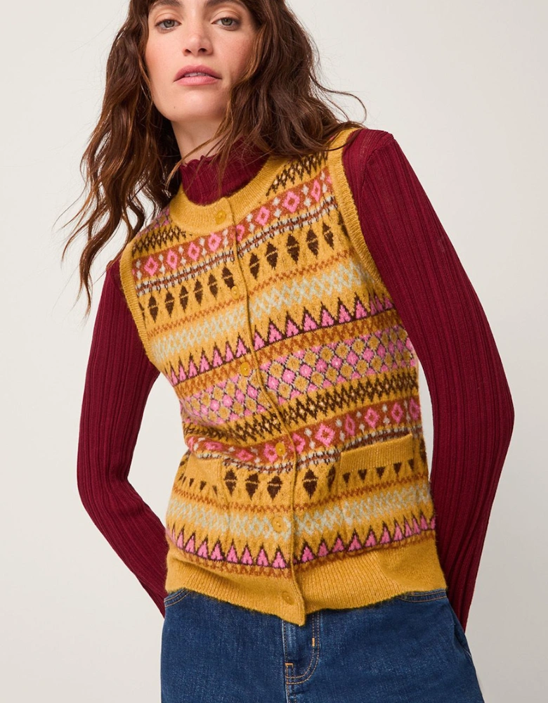Fleur Fair Isle Button Knitted Vest Yellow