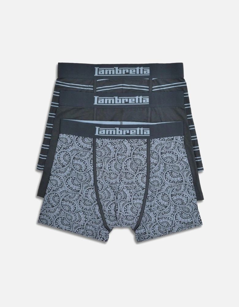 Mens 3 Pack Paisley & Stripe Boxer Shorts