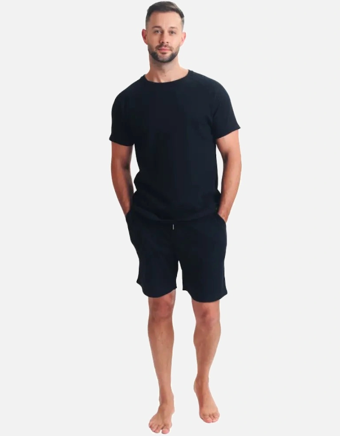 Waffle T-Shirt & Shorts Lounge Set, Black