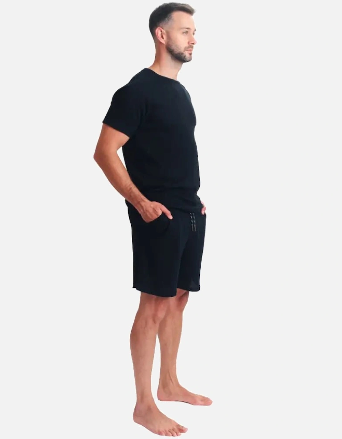Waffle T-Shirt & Shorts Lounge Set, Black