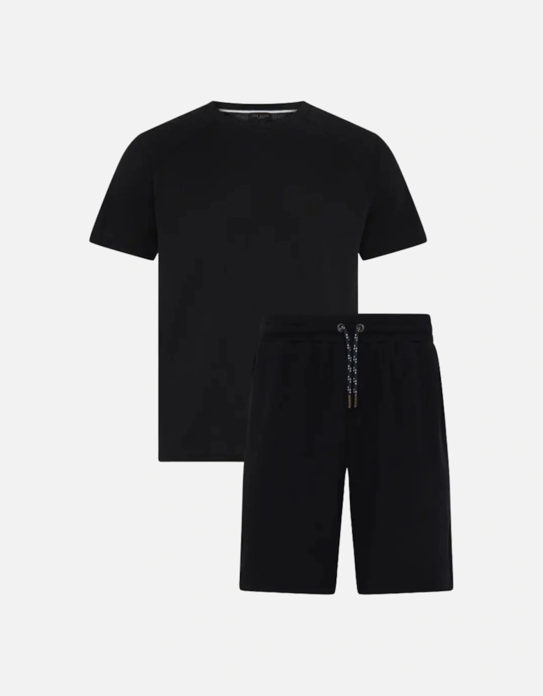 Waffle T-Shirt & Shorts Lounge Set, Black