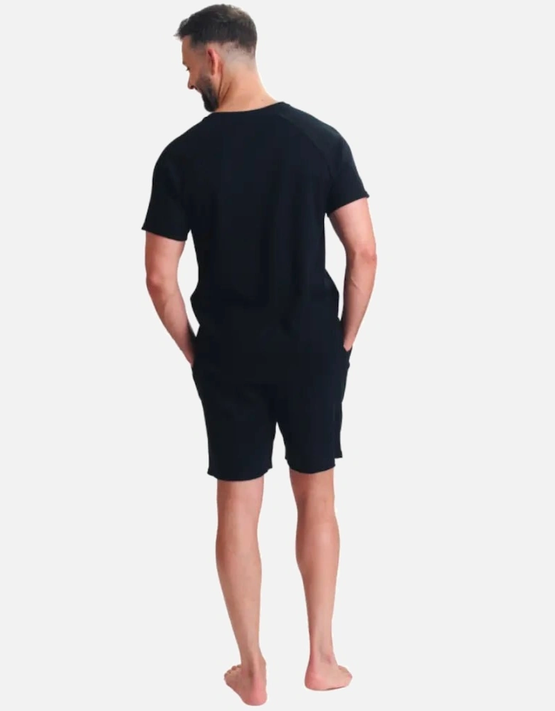 Waffle T-Shirt & Shorts Lounge Set, Black