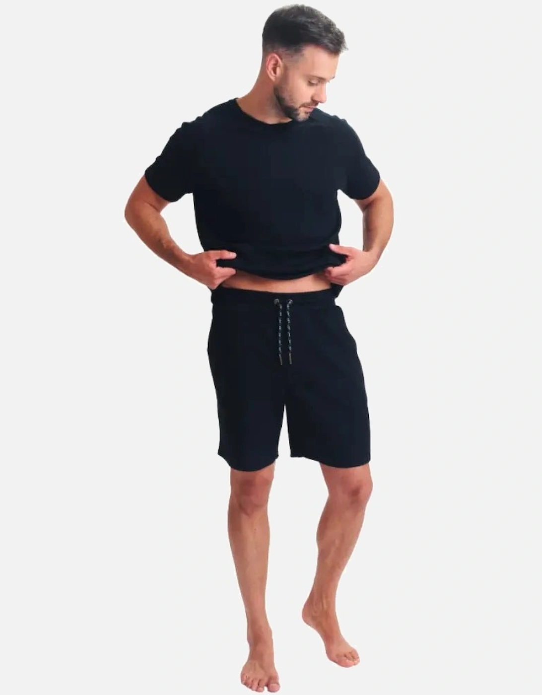 Waffle T-Shirt & Shorts Lounge Set, Black