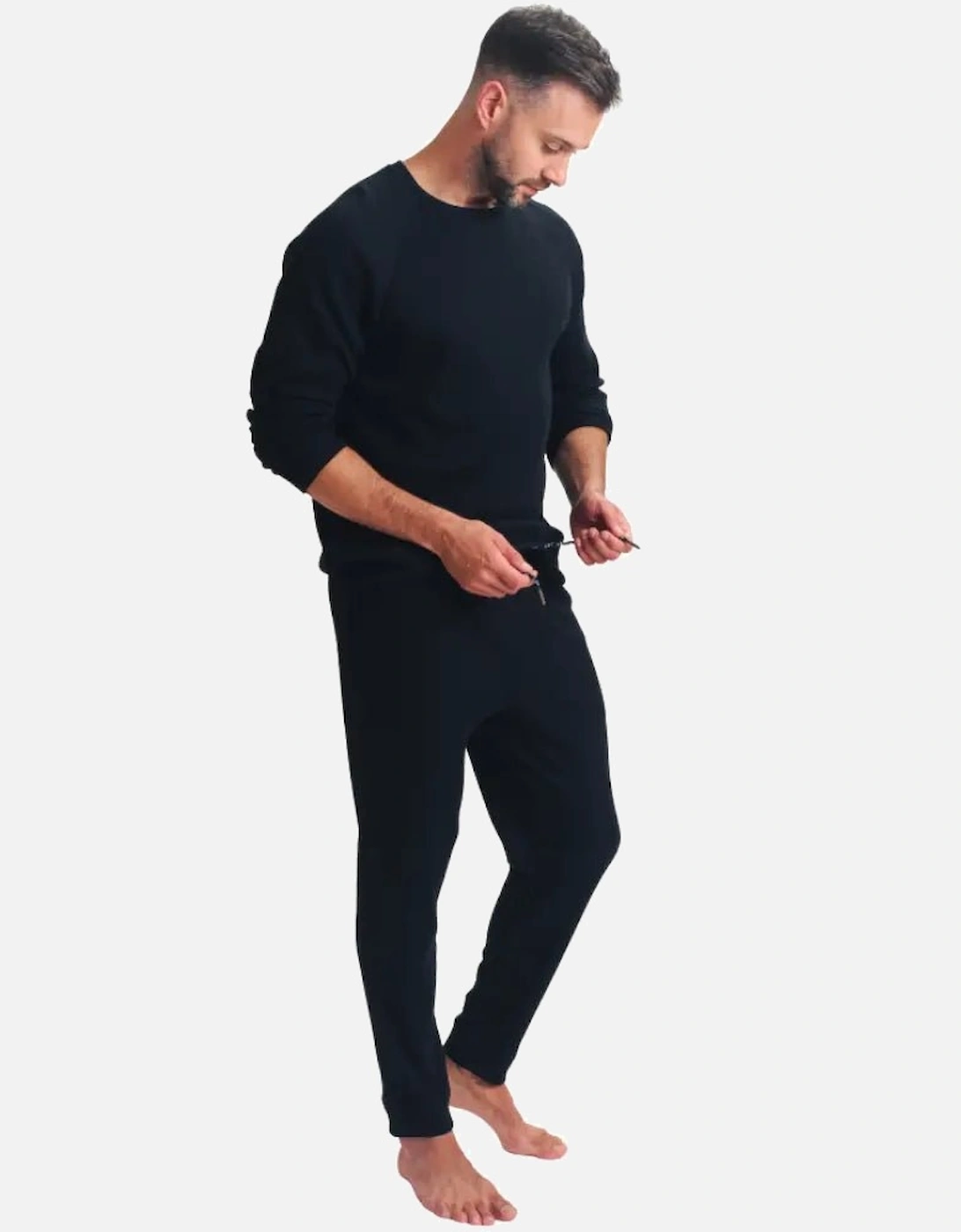 Waffle Long-Sleeve Top & Joggers Lounge Set, Black