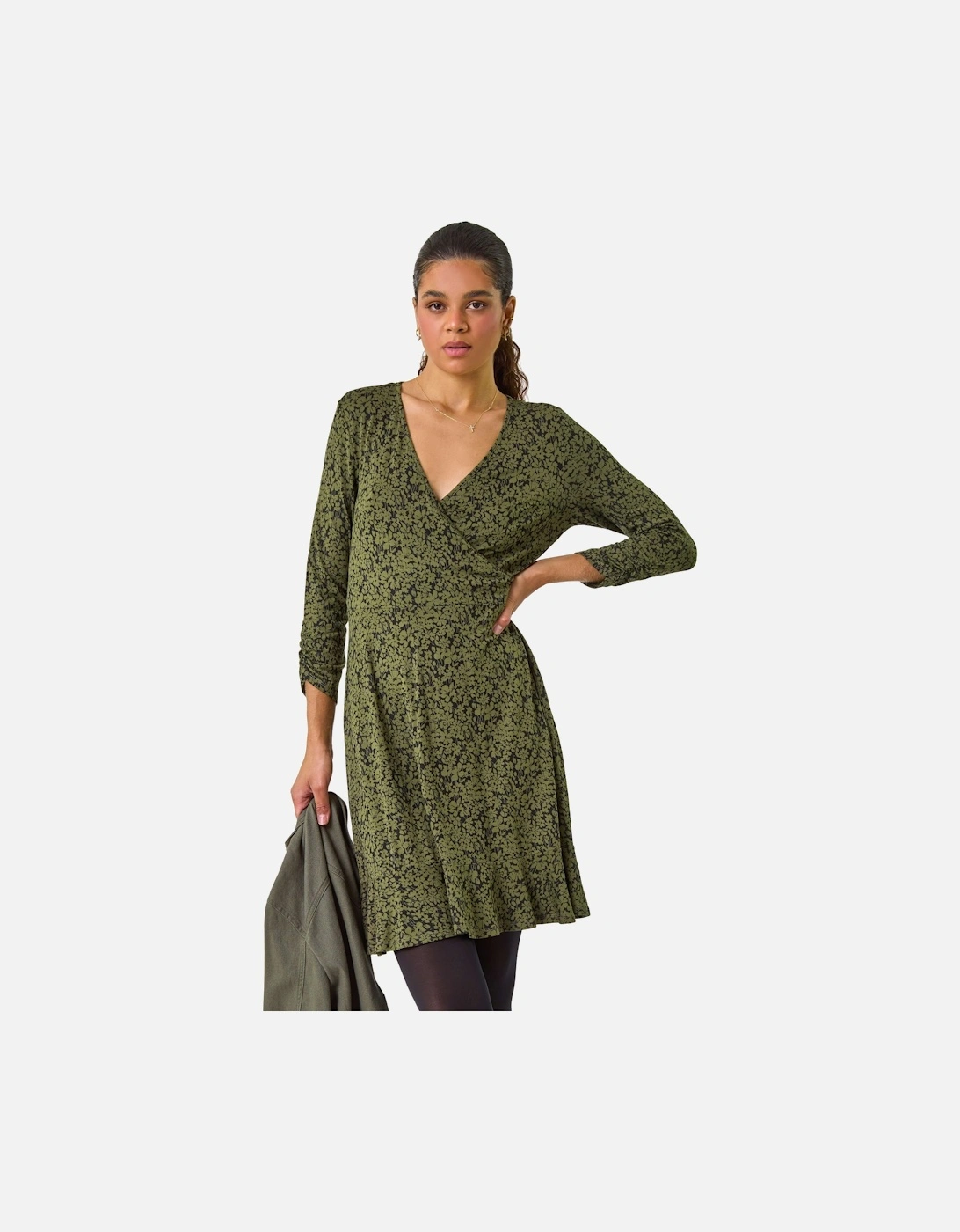 Floral Print Wrap Front Stretch Dress, 2 of 1