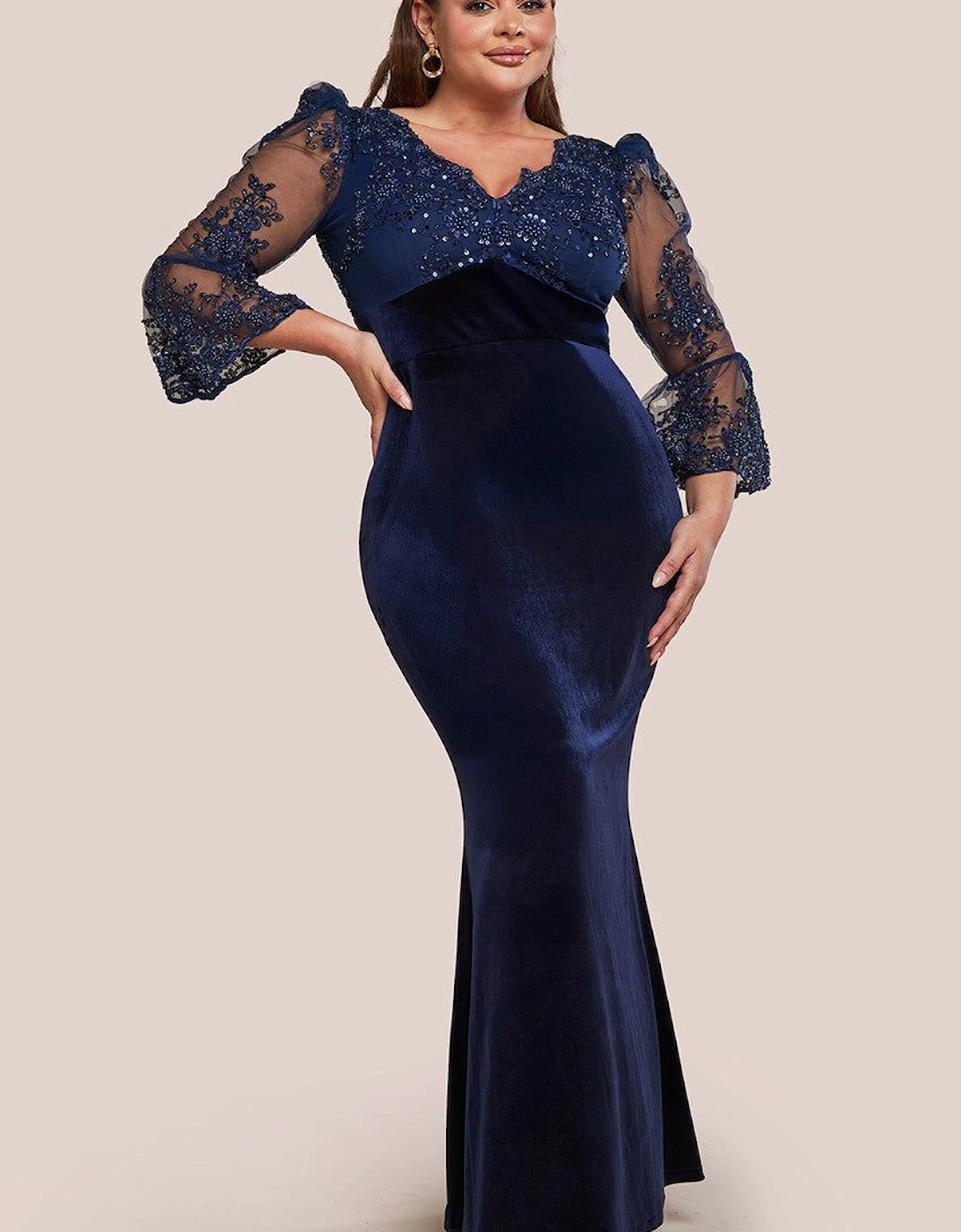 Scalloped Lace & Velvet Maxi Dress, 2 of 1