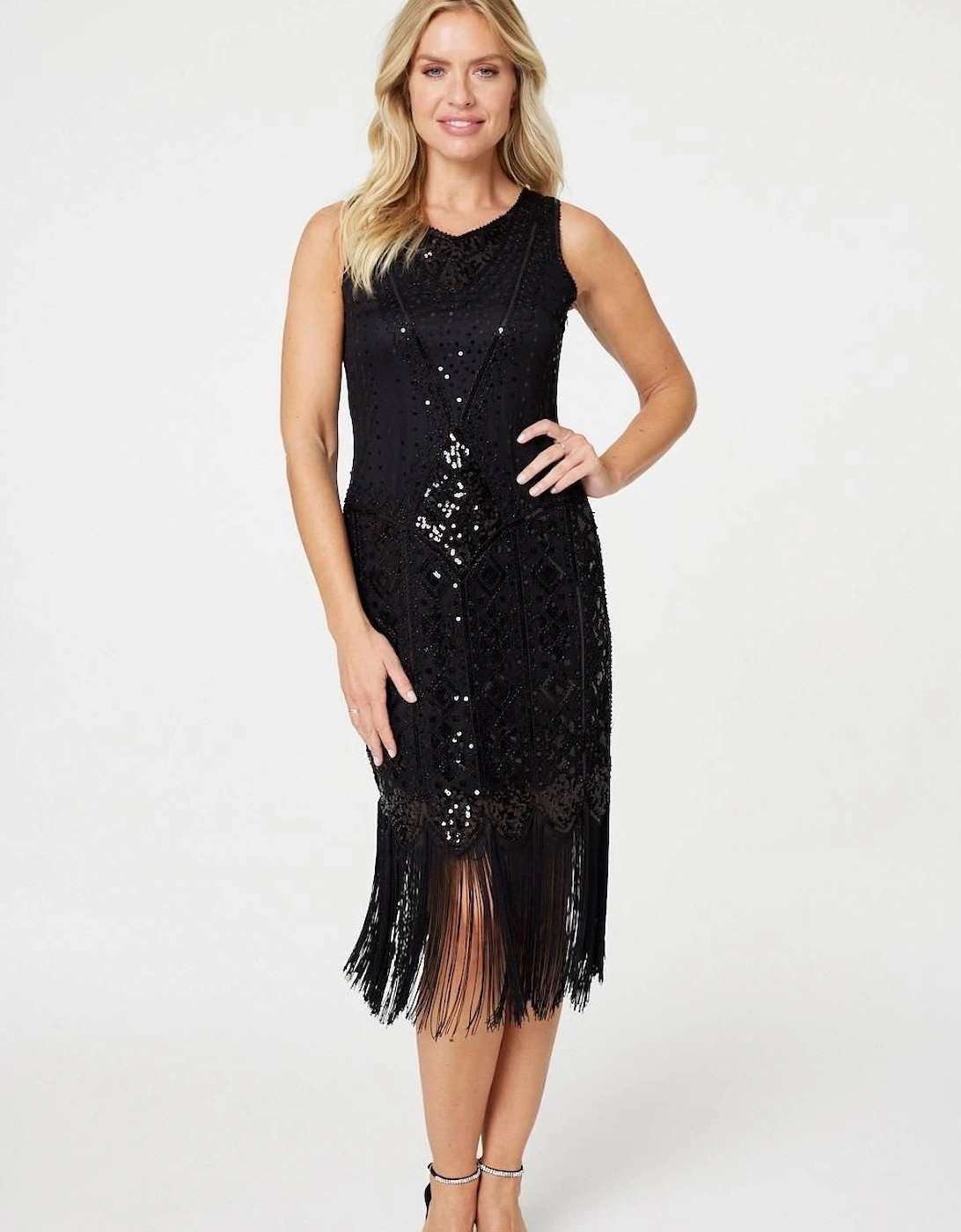 Sequin Fringed Hem Midi Shift Dress, 2 of 1