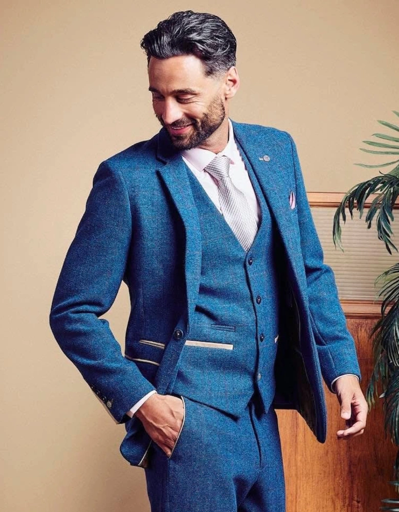 Dion Check Tweed Blazer - Blue