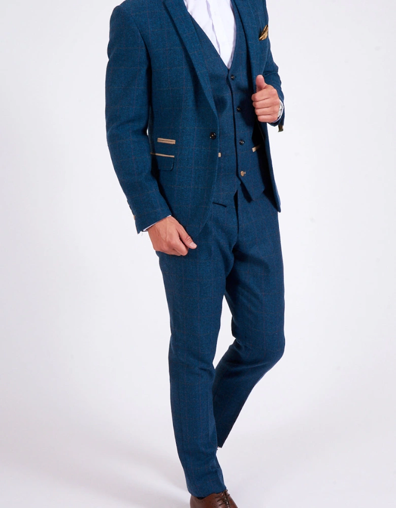 Dion Check Tweed Trouser - Blue