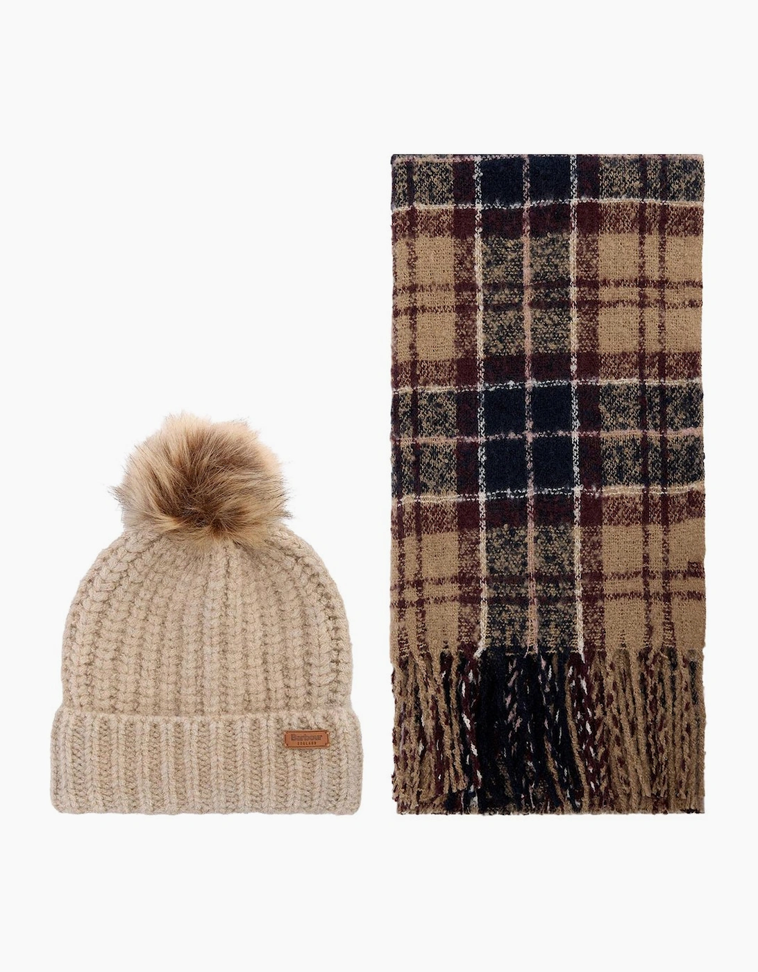 Barbour Unisex Tan Saltburn Beanie & Tar Scarf Set - Size: One Size