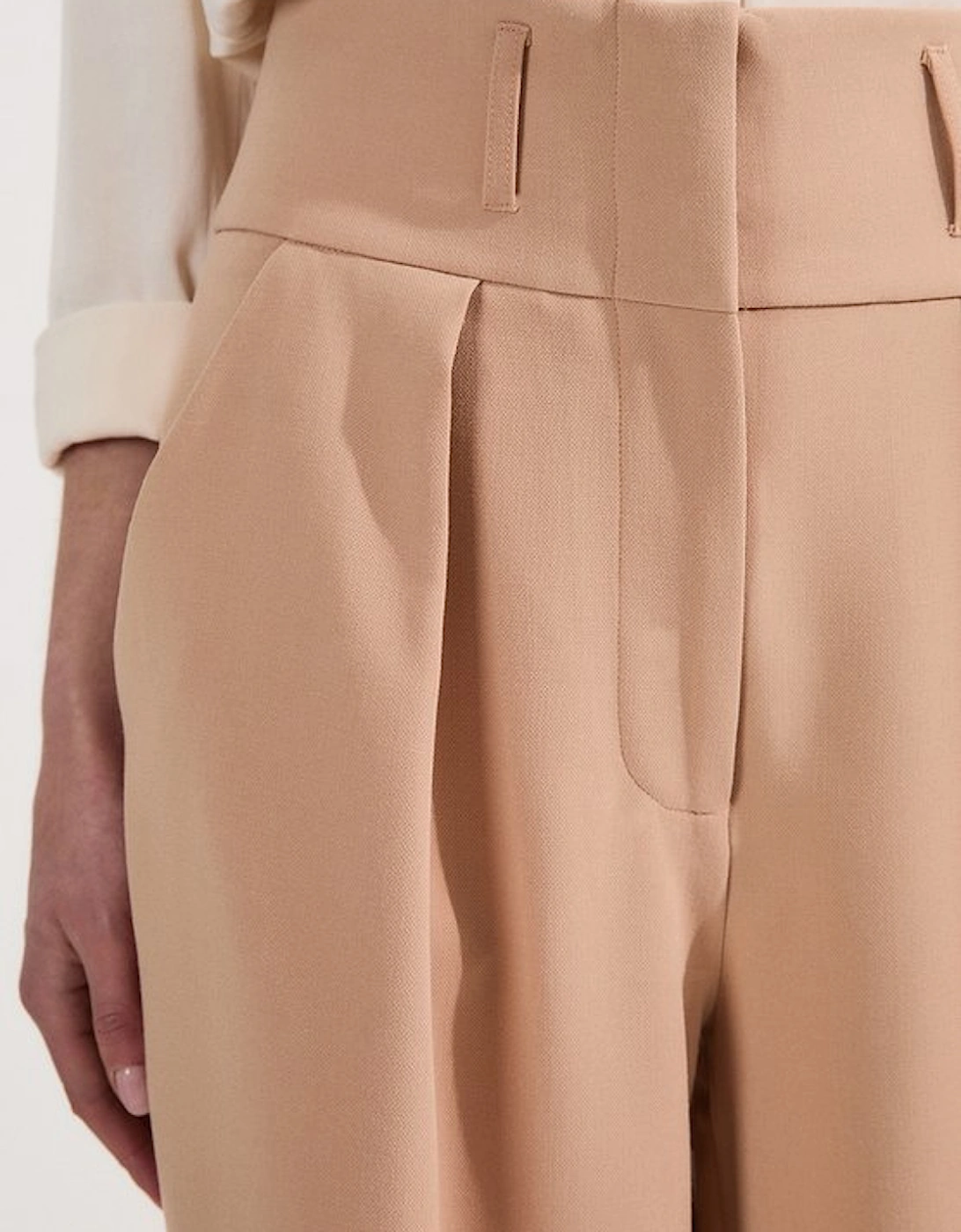 Petite Compact Stretch Essential Tailored High Waist Wide Leg Trouser