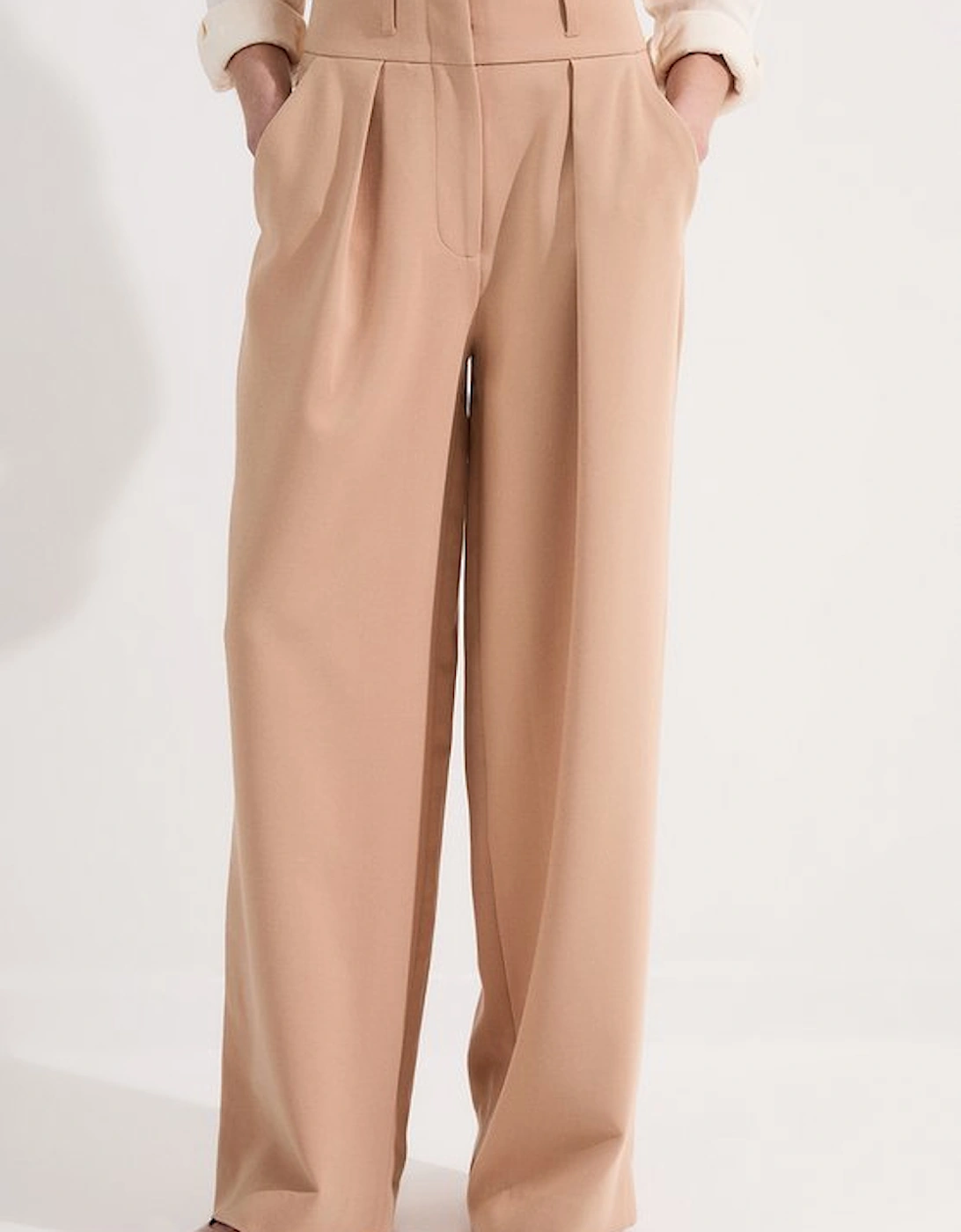 Petite Compact Stretch Essential Tailored High Waist Wide Leg Trouser