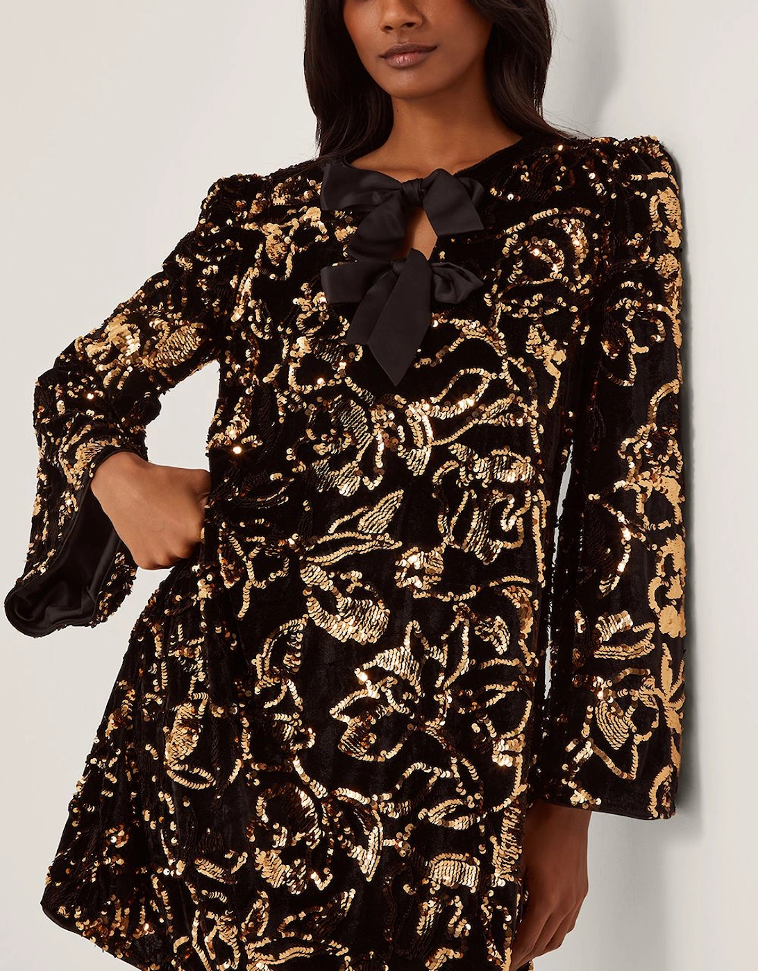 Shola Bow Sequin Mini Tunic Dress Black, 2 of 1