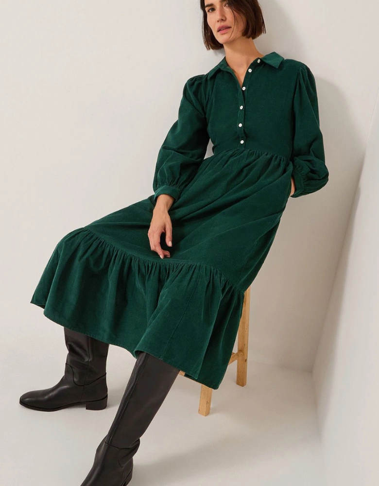 Adriana Corduroy Midi Shirt Dress Green
