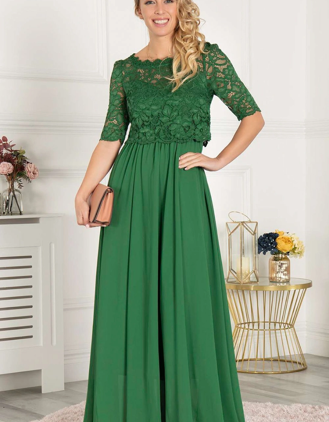 Sleeved Lace Overlay Maxi Dress, 2 of 1
