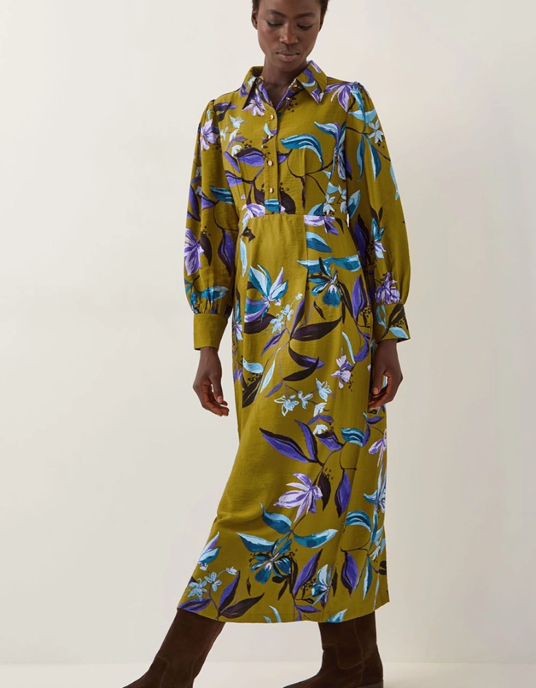 Sonya Floral Print Midi Dress Green